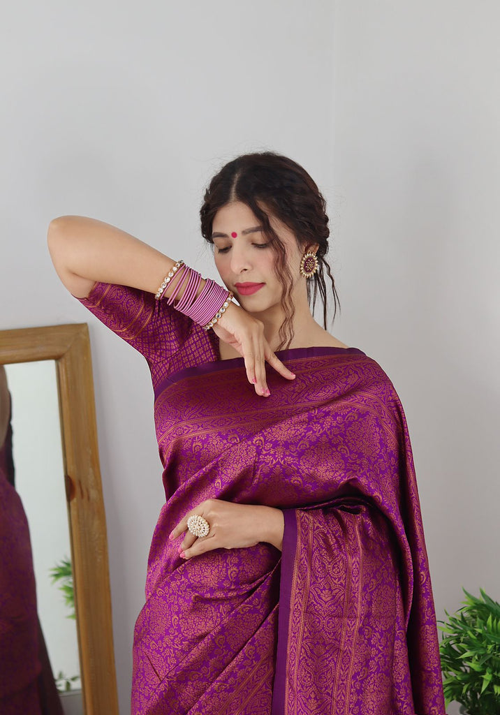 Precious Purple Soft Banarasi Silk Saree With Lovely Blouse Piece ClothsVilla