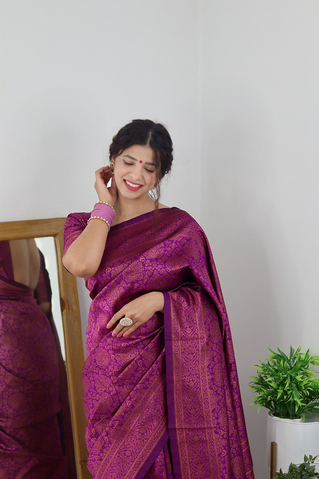 Precious Purple Soft Banarasi Silk Saree With Lovely Blouse Piece ClothsVilla