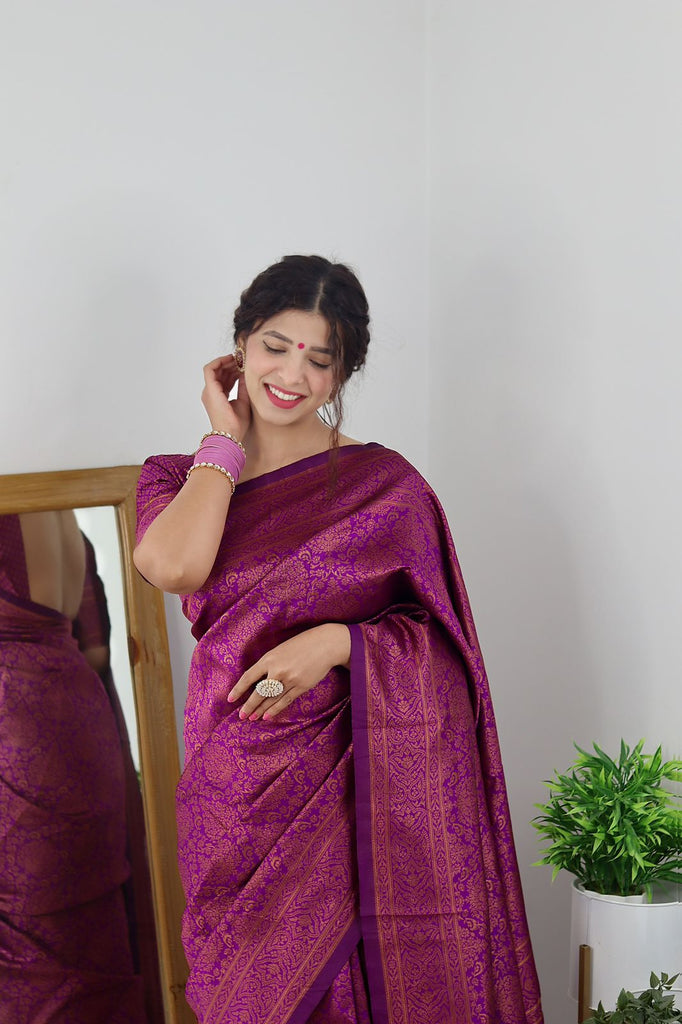 Precious Purple Soft Banarasi Silk Saree With Lovely Blouse Piece ClothsVilla