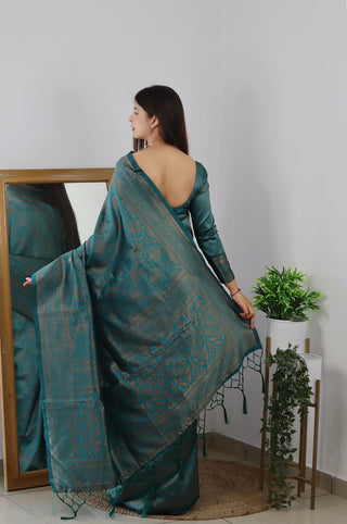 Demanding Rama Soft Banarasi Silk Saree With Lovely Blouse Piece ClothsVilla