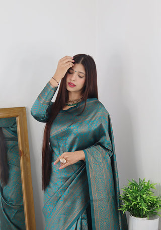 Demanding Rama Soft Banarasi Silk Saree With Lovely Blouse Piece ClothsVilla