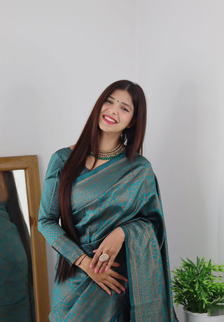 Demanding Rama Soft Banarasi Silk Saree With Lovely Blouse Piece ClothsVilla