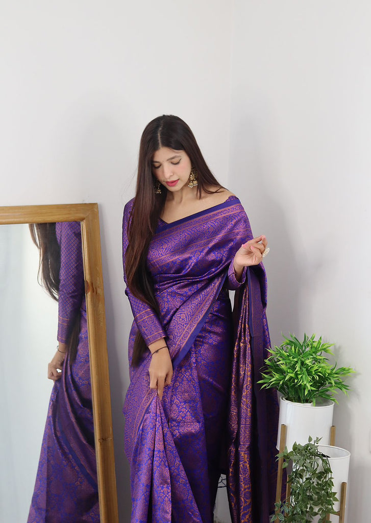 Angelic Royal Blue Soft Banarasi Silk Saree With Lovely Blouse Piece ClothsVilla