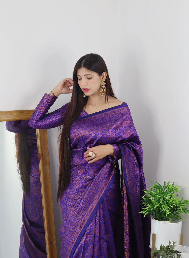 Angelic Royal Blue Soft Banarasi Silk Saree With Lovely Blouse Piece ClothsVilla