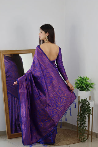Angelic Royal Blue Soft Banarasi Silk Saree With Lovely Blouse Piece ClothsVilla