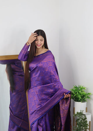 Angelic Royal Blue Soft Banarasi Silk Saree With Lovely Blouse Piece ClothsVilla