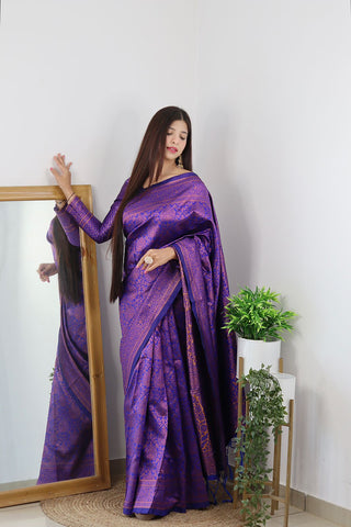 Angelic Royal Blue Soft Banarasi Silk Saree With Lovely Blouse Piece ClothsVilla