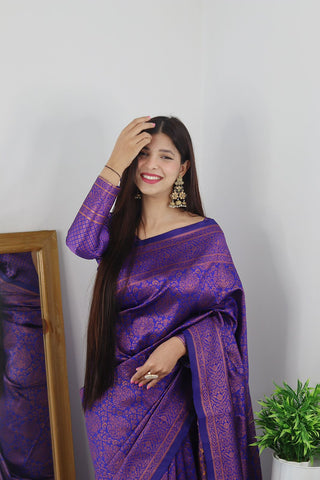 Angelic Royal Blue Soft Banarasi Silk Saree With Lovely Blouse Piece ClothsVilla