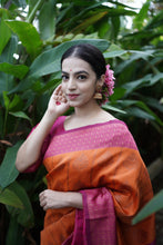 Load image into Gallery viewer, Divine Orange Soft Banarasi Silk Saree With Stunner Blouse Piece ClothsVilla