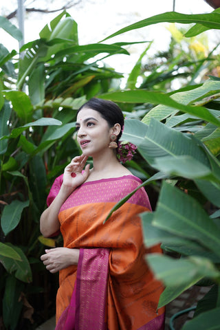 Divine Orange Soft Banarasi Silk Saree With Stunner Blouse Piece ClothsVilla