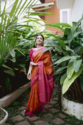 Divine Orange Soft Banarasi Silk Saree With Stunner Blouse Piece ClothsVilla