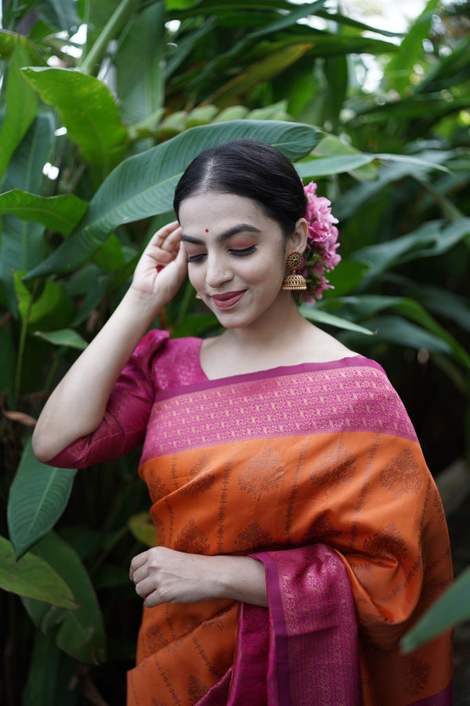 Divine Orange Soft Banarasi Silk Saree With Stunner Blouse Piece ClothsVilla