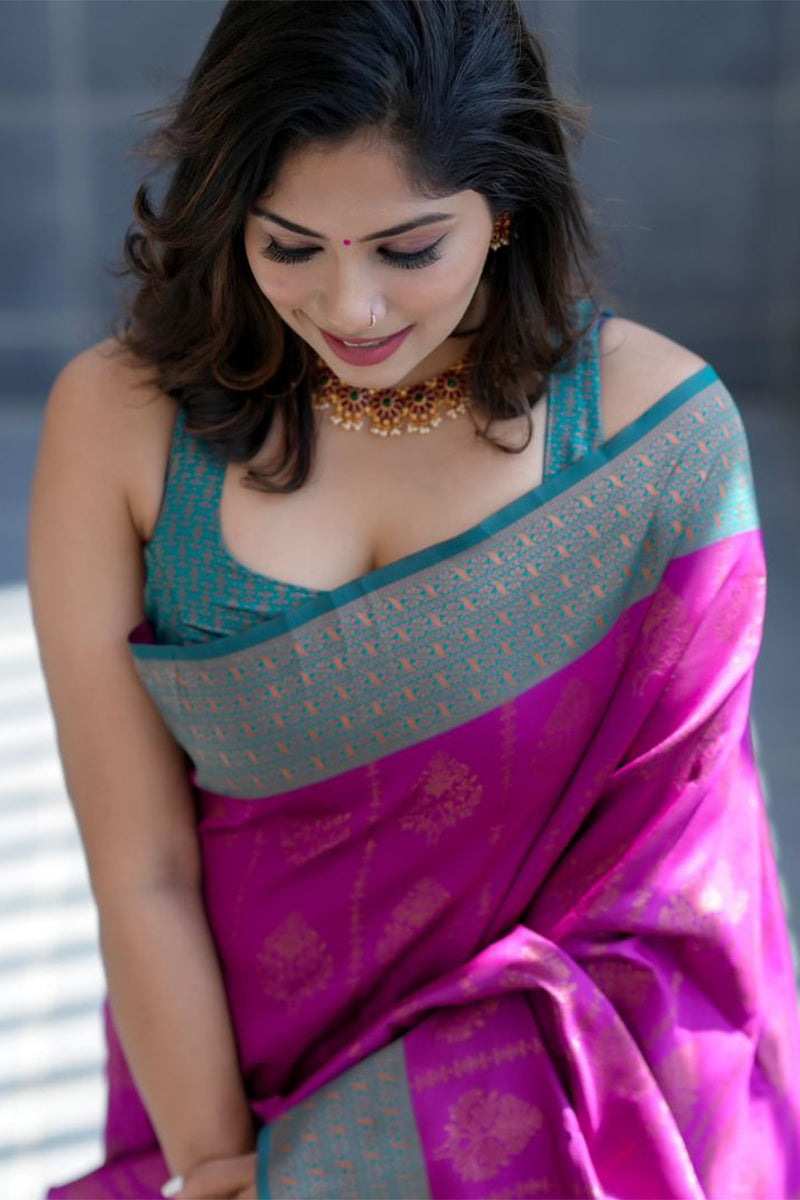 Conflate Purple Soft Banarasi Silk Saree With Stunner Blouse Piece ClothsVilla