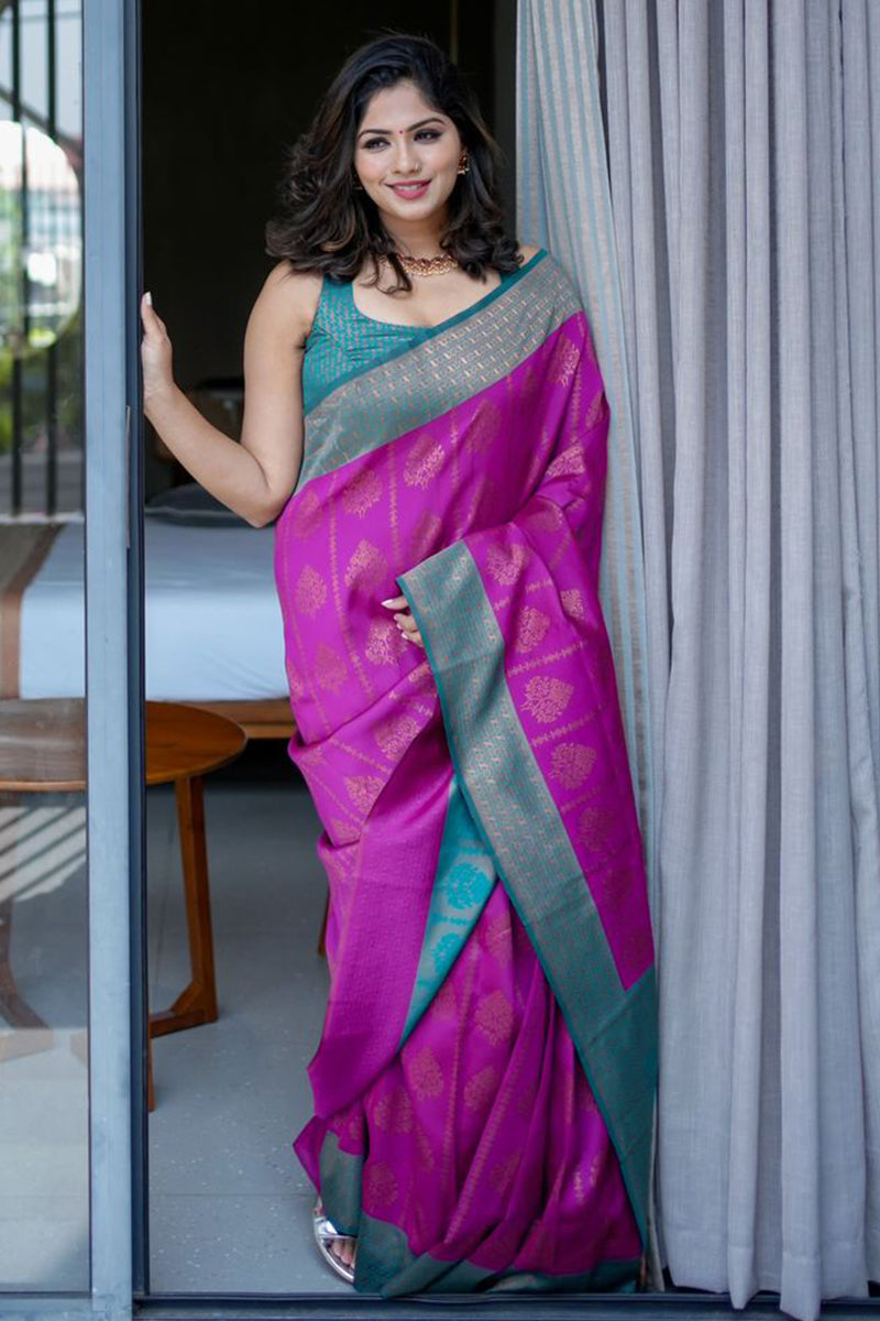 Conflate Purple Soft Banarasi Silk Saree With Stunner Blouse Piece ClothsVilla