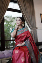 Load image into Gallery viewer, Dalliance Maroon Soft Banarasi Silk Saree With Moiety Blouse Piece ClothsVilla