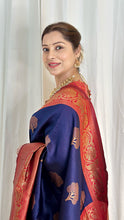 Load image into Gallery viewer, Panoply Navy Blue Soft Banarasi Silk Saree With Moiety Blouse Piece ClothsVilla