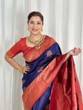 Load image into Gallery viewer, Panoply Navy Blue Soft Banarasi Silk Saree With Moiety Blouse Piece ClothsVilla