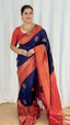 Panoply Navy Blue Soft Banarasi Silk Saree With Moiety Blouse Piece ClothsVilla