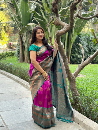 Amiable Purple Soft Banarasi Silk Saree With Moiety Blouse Piece ClothsVilla