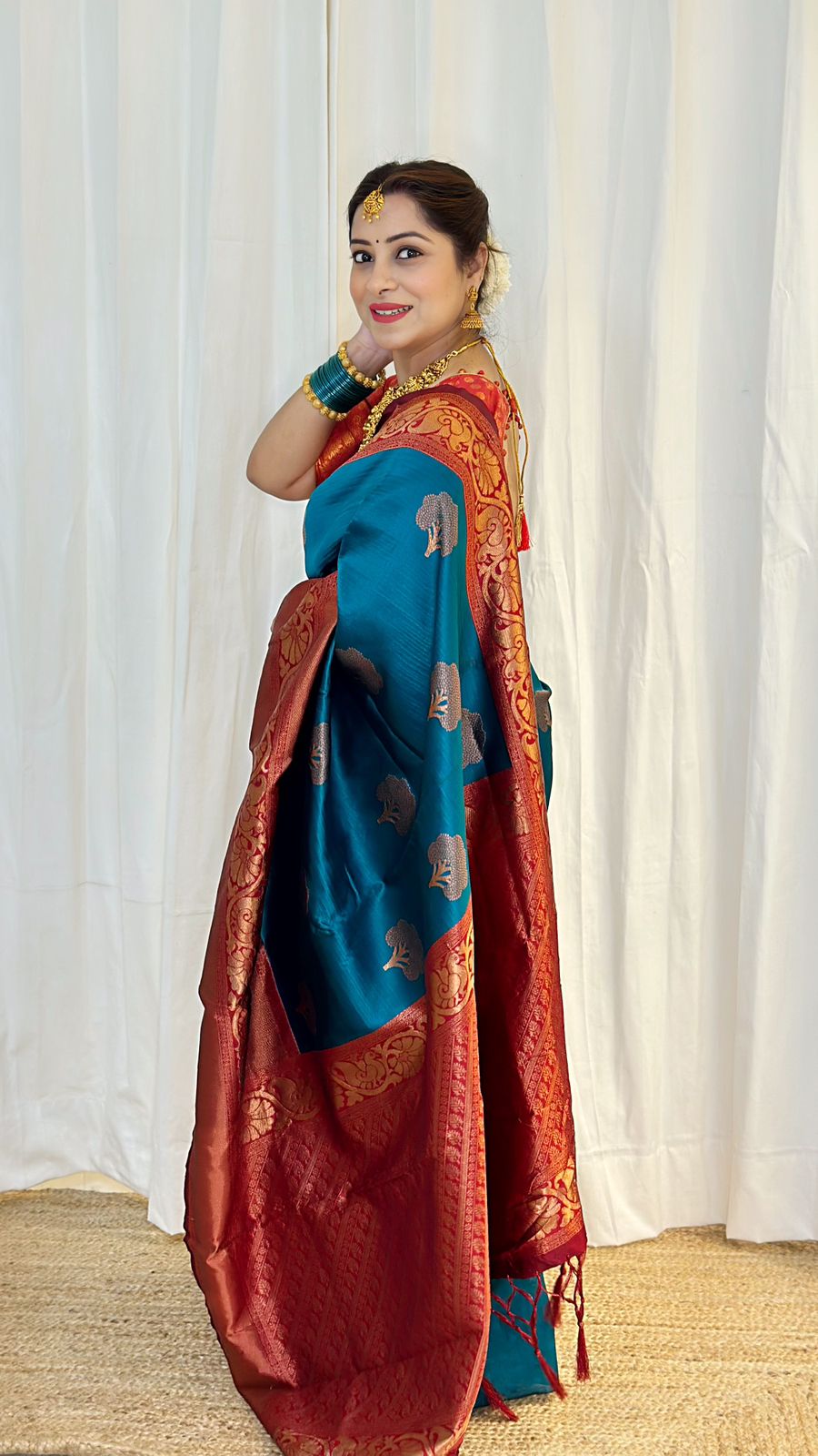 Artistic Rama Soft Banarasi Silk Saree With Moiety Blouse Piece ClothsVilla