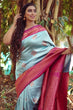 Load image into Gallery viewer, Glowing Sky Soft Banarasi Silk Saree With Girlish Blouse Piece ClothsVilla
