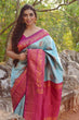 Load image into Gallery viewer, Glowing Sky Soft Banarasi Silk Saree With Girlish Blouse Piece ClothsVilla