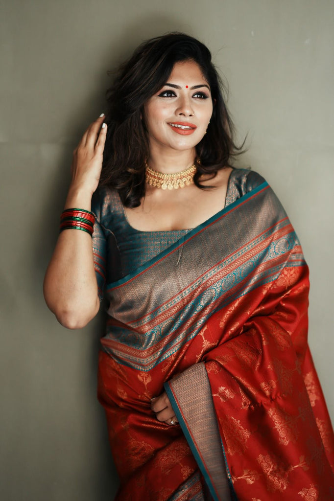 Prettiest Maroon Soft Banarasi Silk Saree With Hypnotic Blouse Piece ClothsVilla