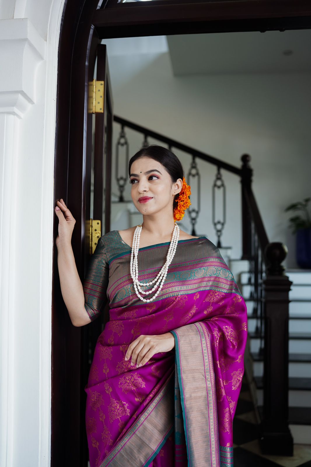 Snappy Purple Soft Banarasi Silk Saree With Magnetic Blouse Piece ClothsVilla