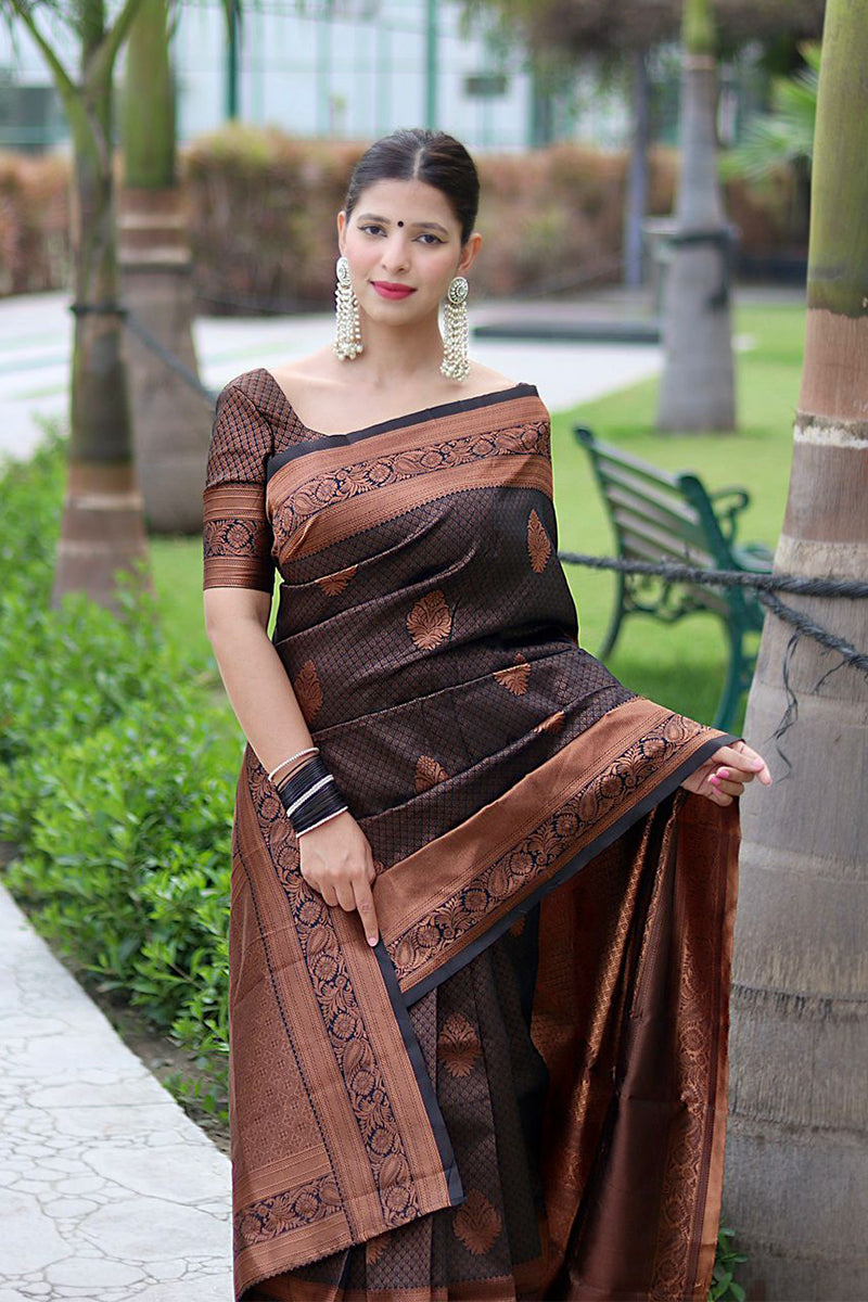 Fantabulous Black Soft Banarasi Silk Saree With Energetic Blouse Piece ClothsVilla
