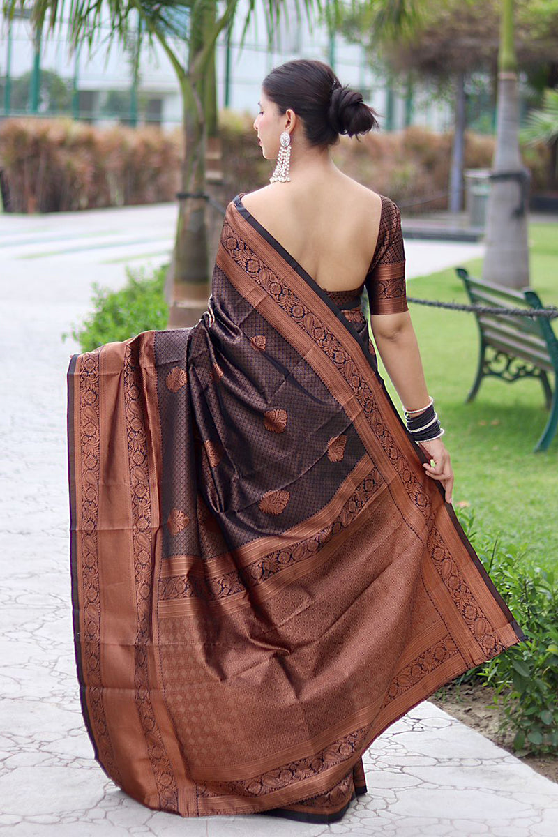Fantabulous Black Soft Banarasi Silk Saree With Energetic Blouse Piece ClothsVilla