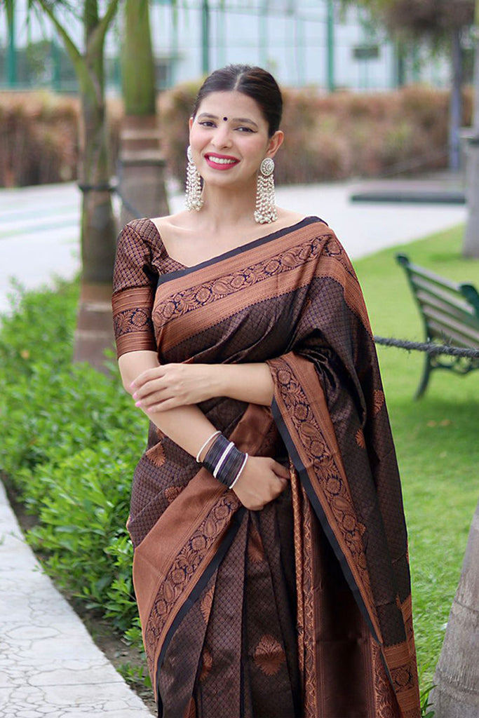 Dark Grey Weaving Work Soft Silk Saree – Maharani