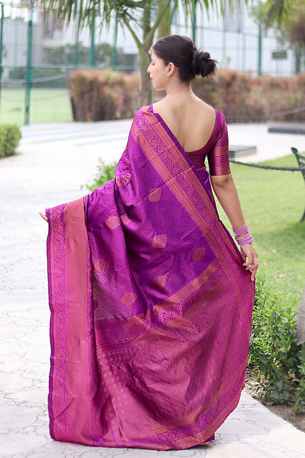 Tremendous Purple Soft Banarasi Silk Saree With Sizzling Blouse Piece ClothsVilla