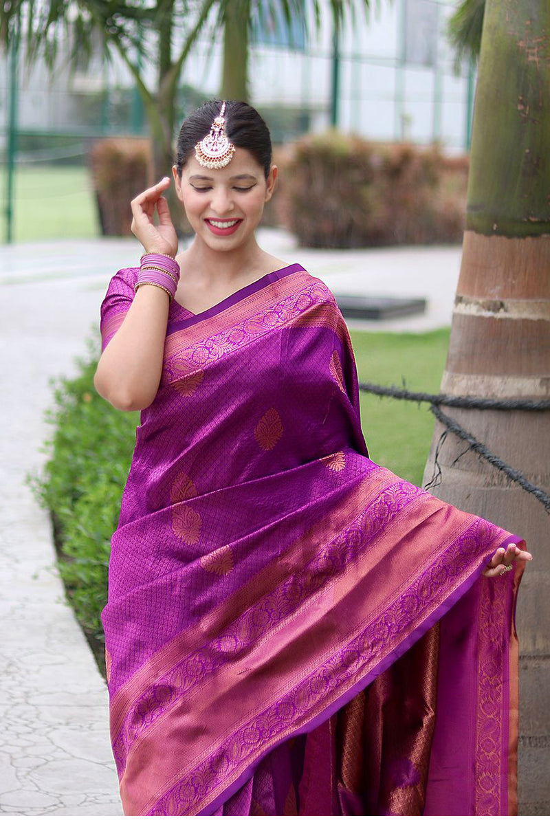 Tremendous Purple Soft Banarasi Silk Saree With Sizzling Blouse Piece ClothsVilla