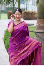 Load image into Gallery viewer, Tremendous Purple Soft Banarasi Silk Saree With Sizzling Blouse Piece ClothsVilla