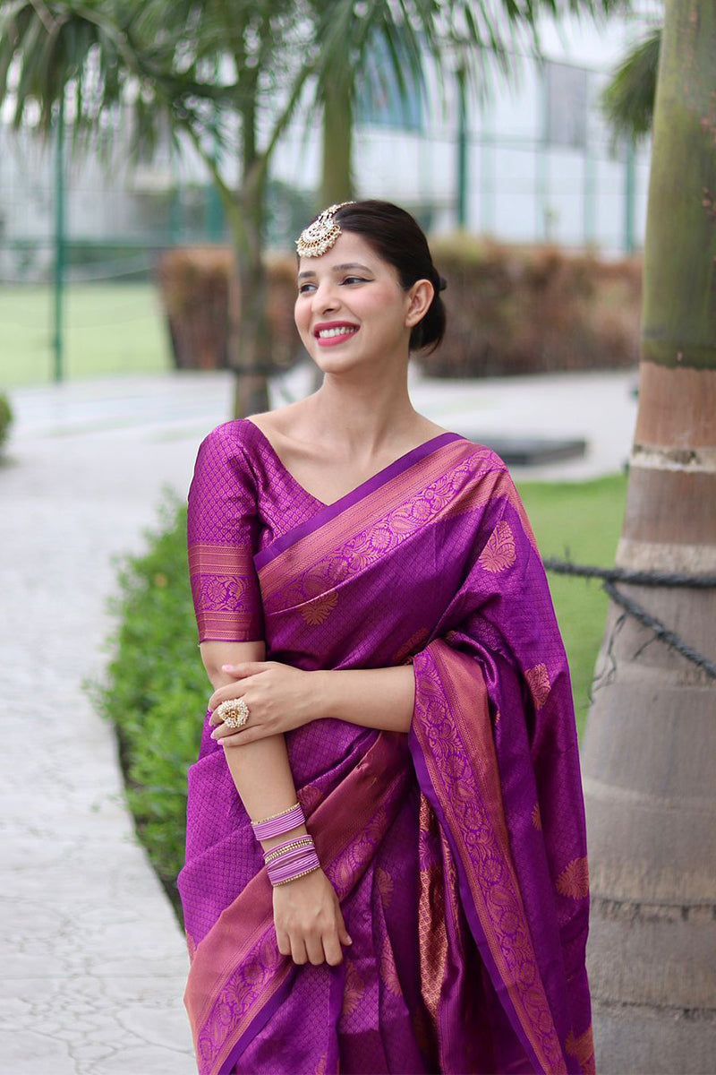 Tremendous Purple Soft Banarasi Silk Saree With Sizzling Blouse Piece ClothsVilla