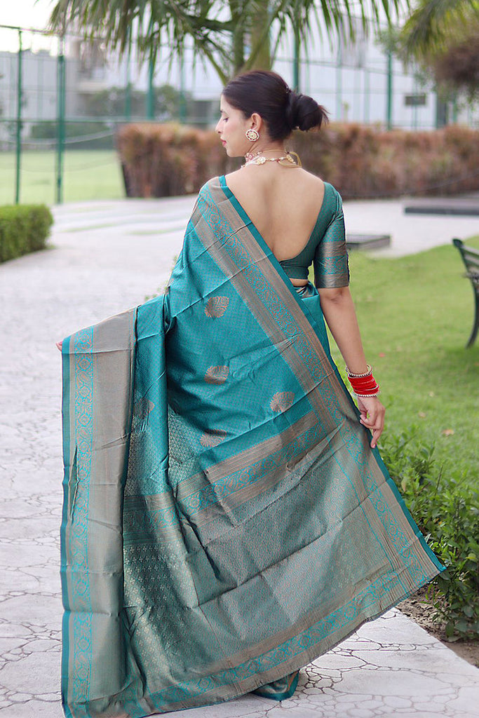 Luxuriant Rama Soft Banarasi Silk Saree With Alluring Blouse Piece ClothsVilla