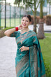 Load image into Gallery viewer, Luxuriant Rama Soft Banarasi Silk Saree With Alluring Blouse Piece ClothsVilla