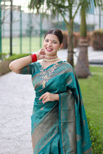 Load image into Gallery viewer, Luxuriant Rama Soft Banarasi Silk Saree With Alluring Blouse Piece ClothsVilla