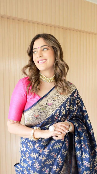 Lovely Blue Soft Banarasi Silk Saree With Beautiful Blouse Piece ClothsVilla