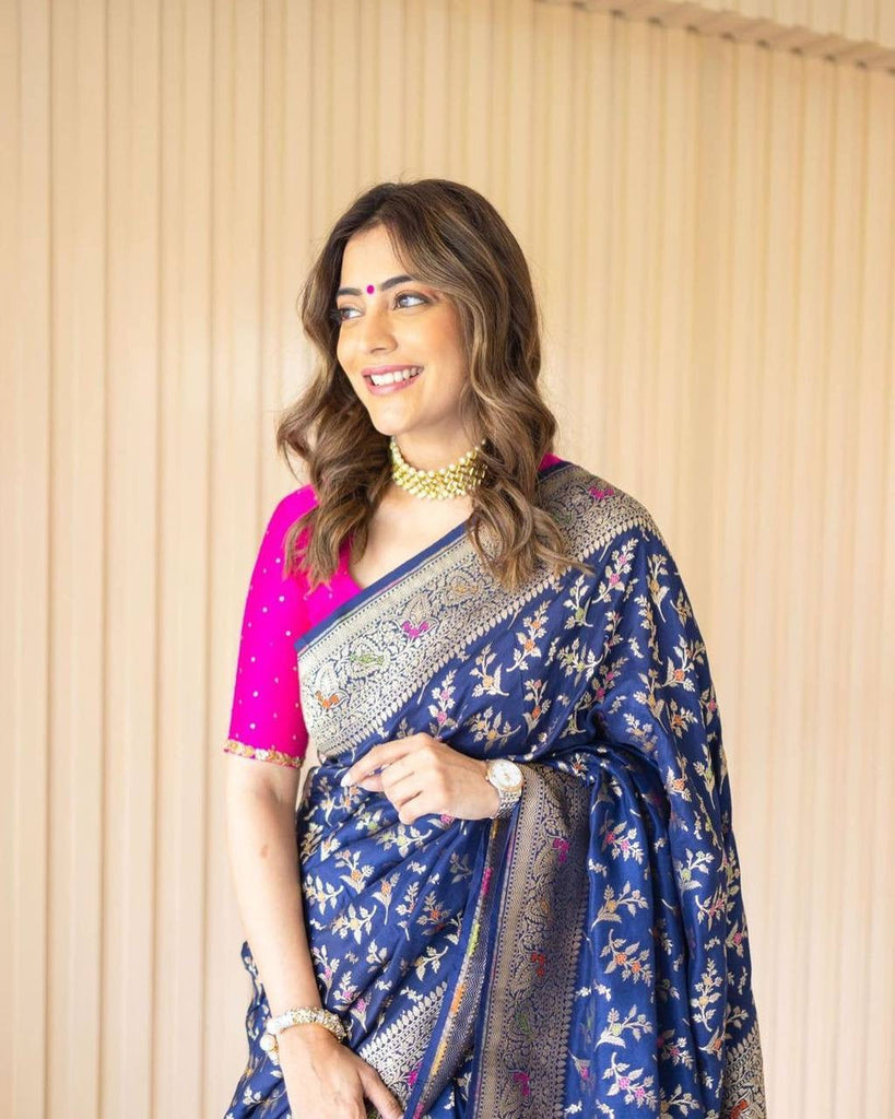 Lovely Blue Soft Banarasi Silk Saree With Beautiful Blouse Piece ClothsVilla