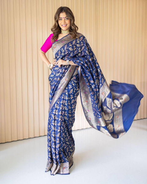 Lovely Blue Soft Banarasi Silk Saree With Beautiful Blouse Piece ClothsVilla Main image