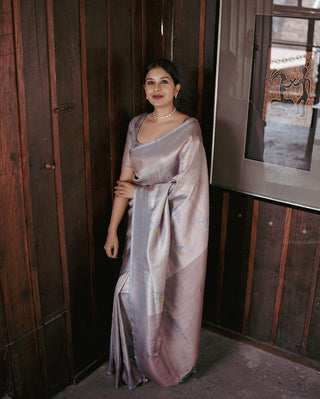 Desirable Grey Soft Silk Saree With Panoply Blouse Piece ClothsVilla