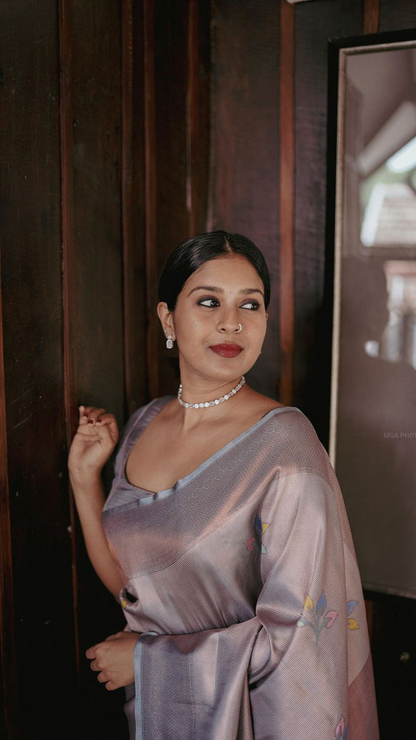 Desirable Grey Soft Silk Saree With Panoply Blouse Piece ClothsVilla