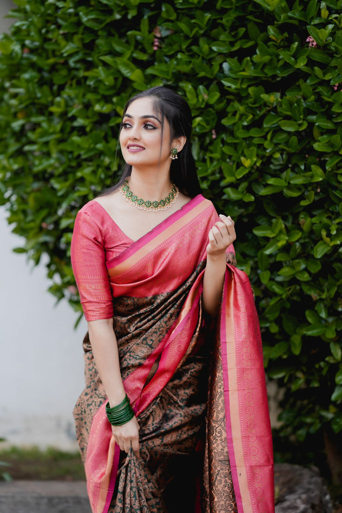 Fragrant Green Soft Banarasi Silk Saree With Artistic Blouse Piece ClothsVilla