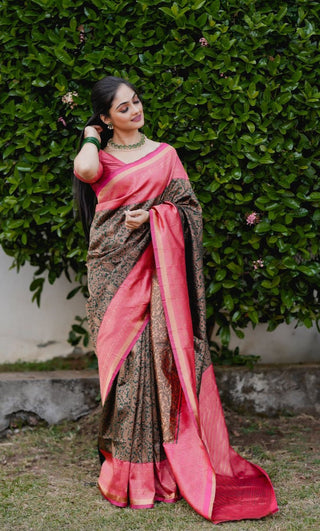 Fragrant Green Soft Banarasi Silk Saree With Artistic Blouse Piece ClothsVilla