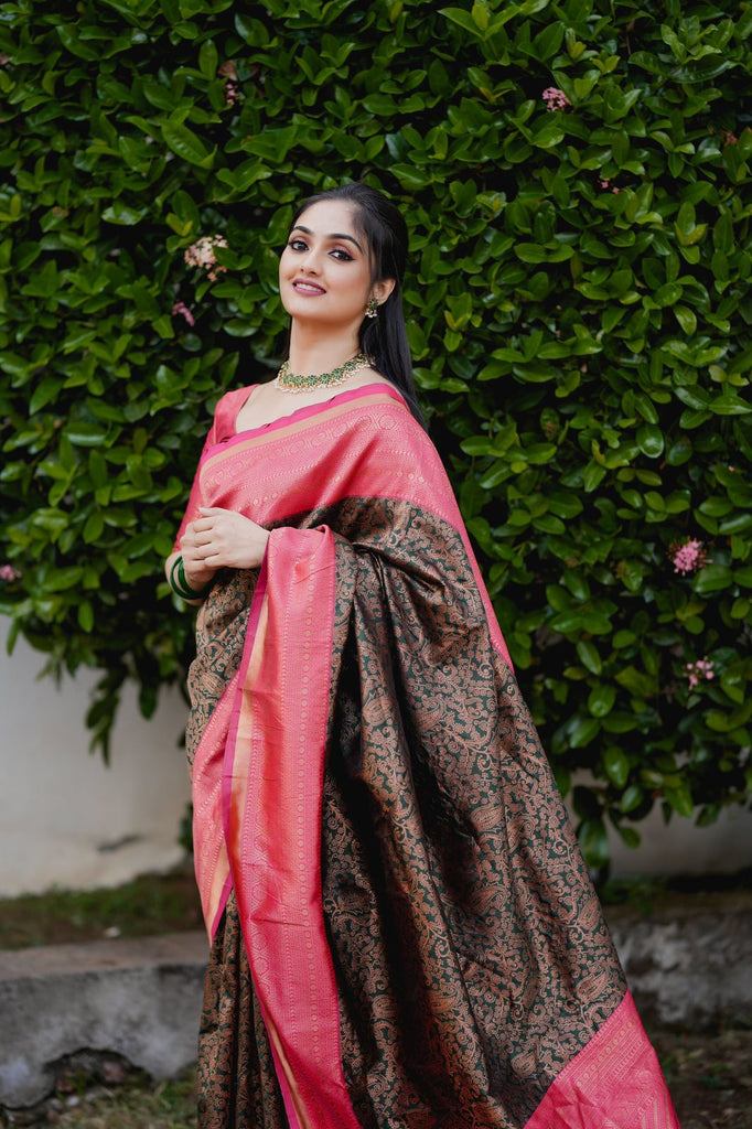 Fragrant Green Soft Banarasi Silk Saree With Artistic Blouse Piece ClothsVilla