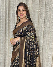 Load image into Gallery viewer, Magnificat Black Soft Banarasi Silk Saree With Prodigal Blouse Piece ClothsVilla