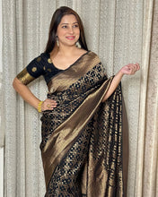 Load image into Gallery viewer, Magnificat Black Soft Banarasi Silk Saree With Prodigal Blouse Piece ClothsVilla