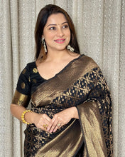 Load image into Gallery viewer, Magnificat Black Soft Banarasi Silk Saree With Prodigal Blouse Piece ClothsVilla