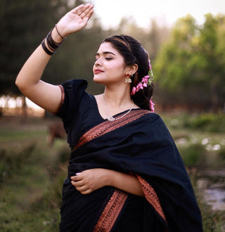 Proficient Black Soft Banarasi Silk Saree With Tremendous louse Piece ClothsVilla